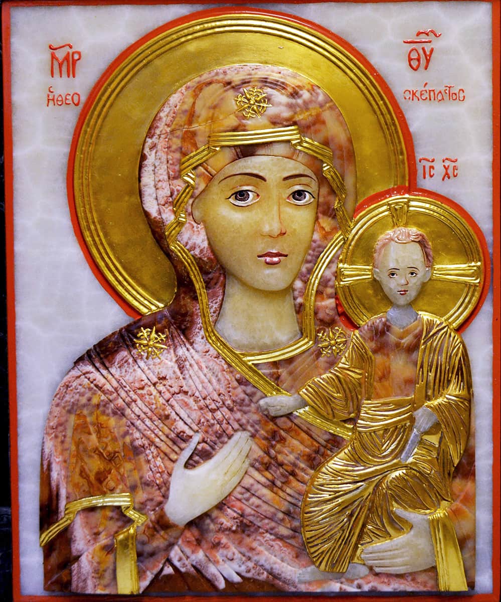 Икона Влахернской Божией Матери из мрамора № 1, изображение, фото 2