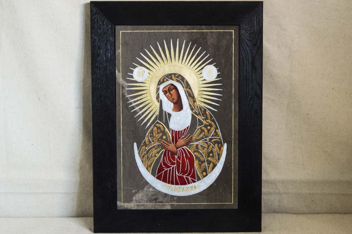 Икона Остробрамской Божией Матери № 01 из мрамора, каталог икон, изображение, фото 1