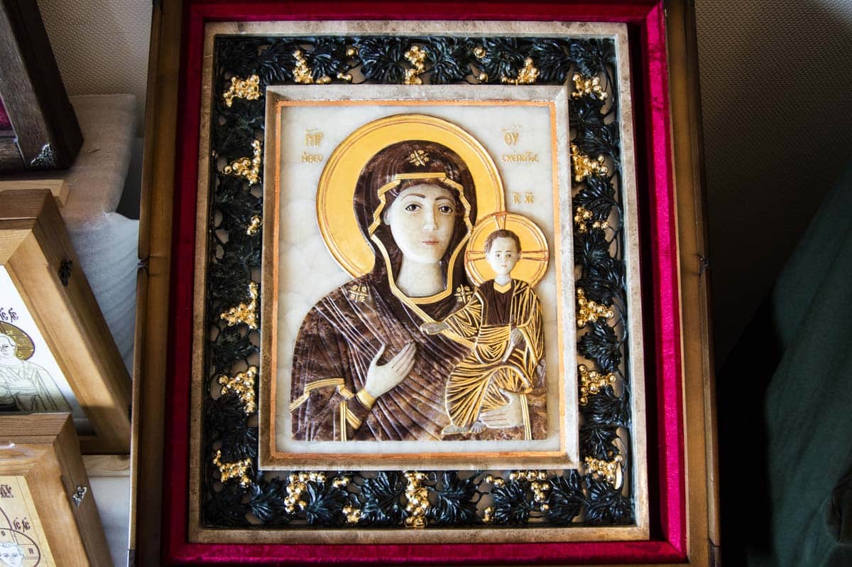 Икона Влахернская Божия Матерь из мрамора № 3. изображение, фото 1