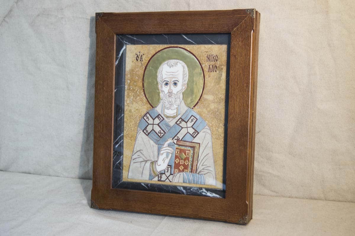 Икона Святого Николая Чудотворца инд. № 13 из мрамора, каталог икон, фото, изображение 1