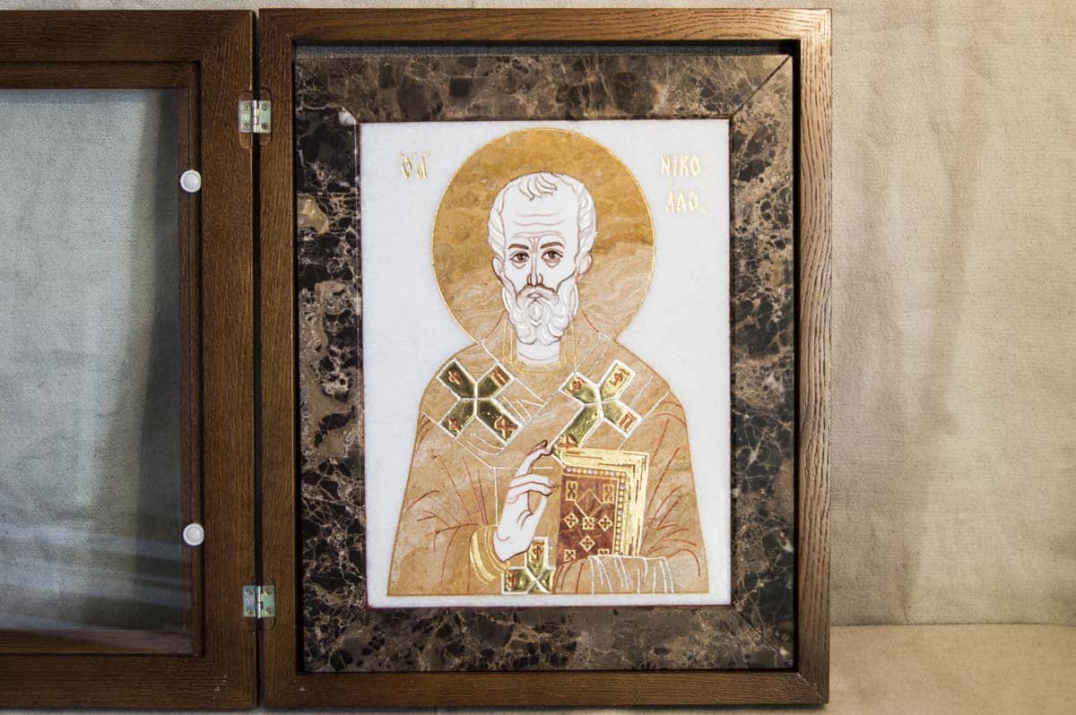 Икона Святого Николая Чудотворца инд. № 16 из мрамора, каталог икон, фото, изображение 1