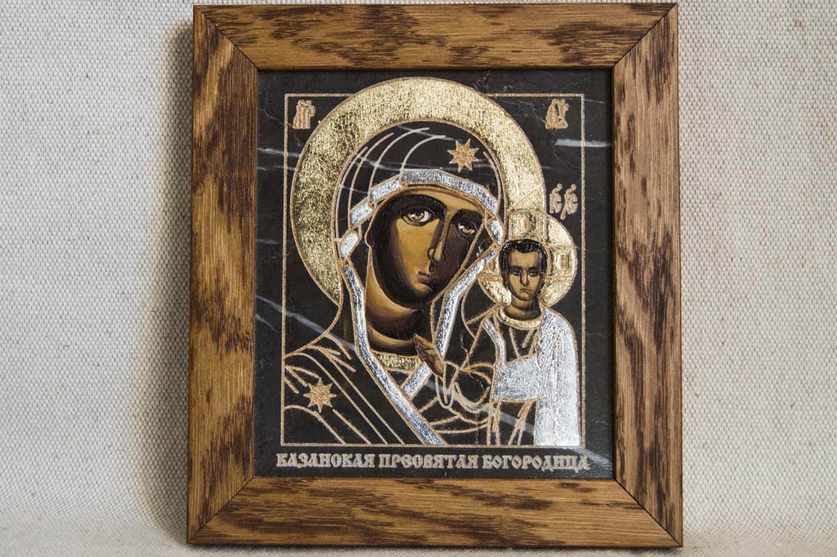 Икона Казанской Богоматери № 06 из мрамора, изображение, фото 1