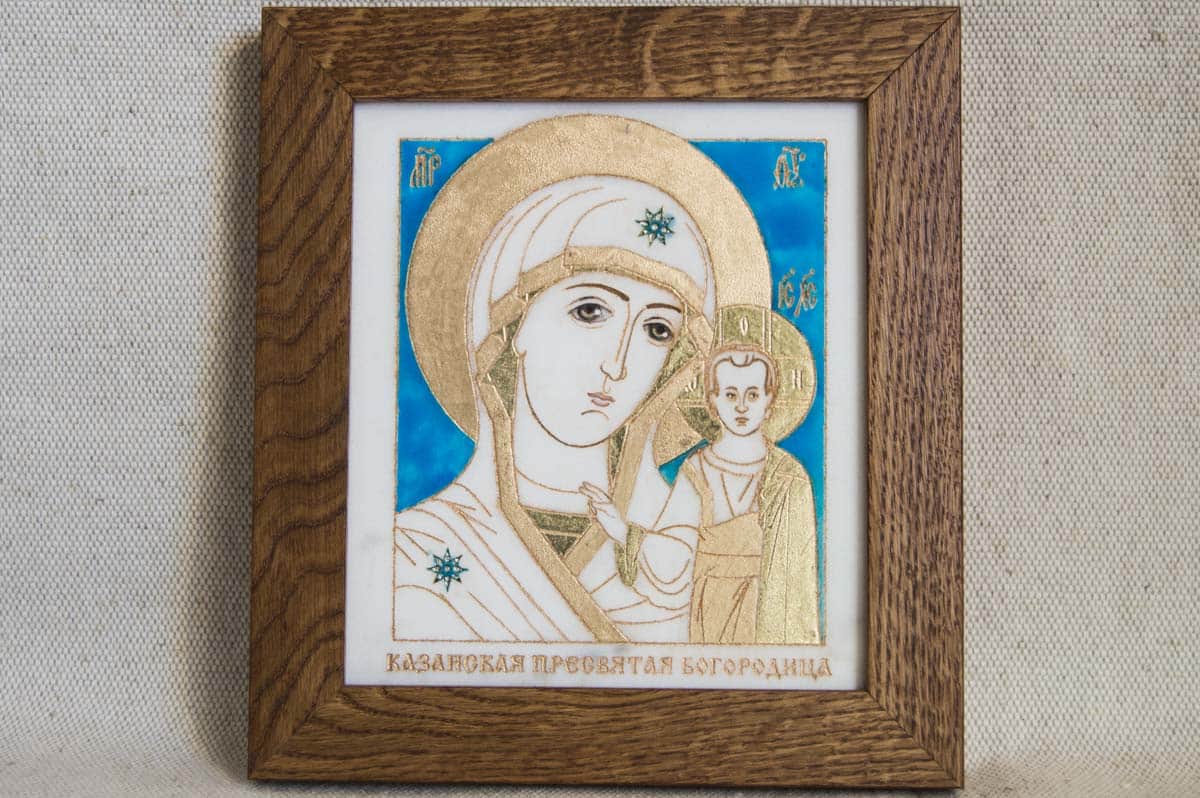 Икона Казанской Божией Матери № 10 из мрамора подарок, изображение, фото 1