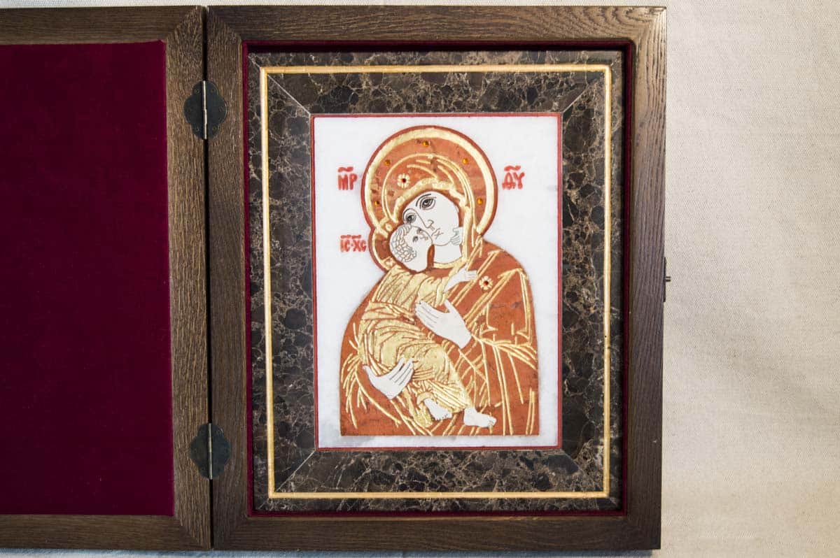 Икона Владимирской Божией Матери № 8 из мрамора. изображение, фото 1