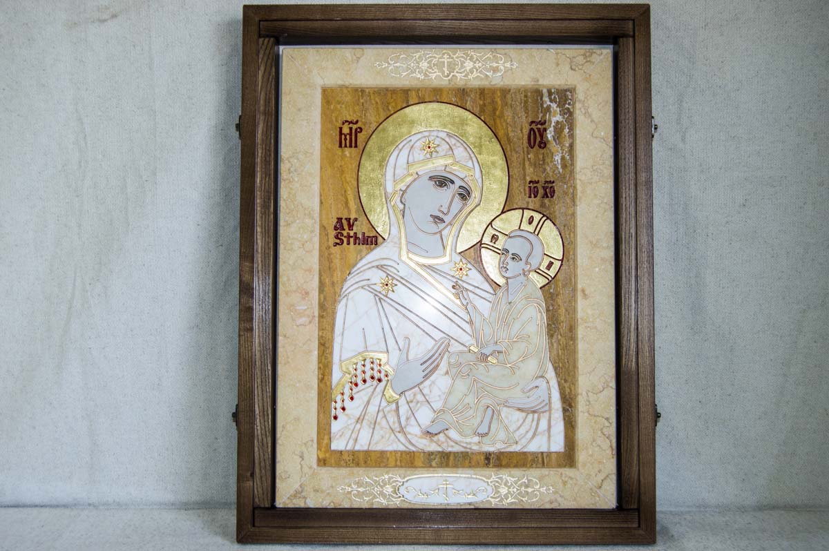 Икона Стокгольмской Божией Матери № 01 из мрамора от Гливи, изображение, фото 1
