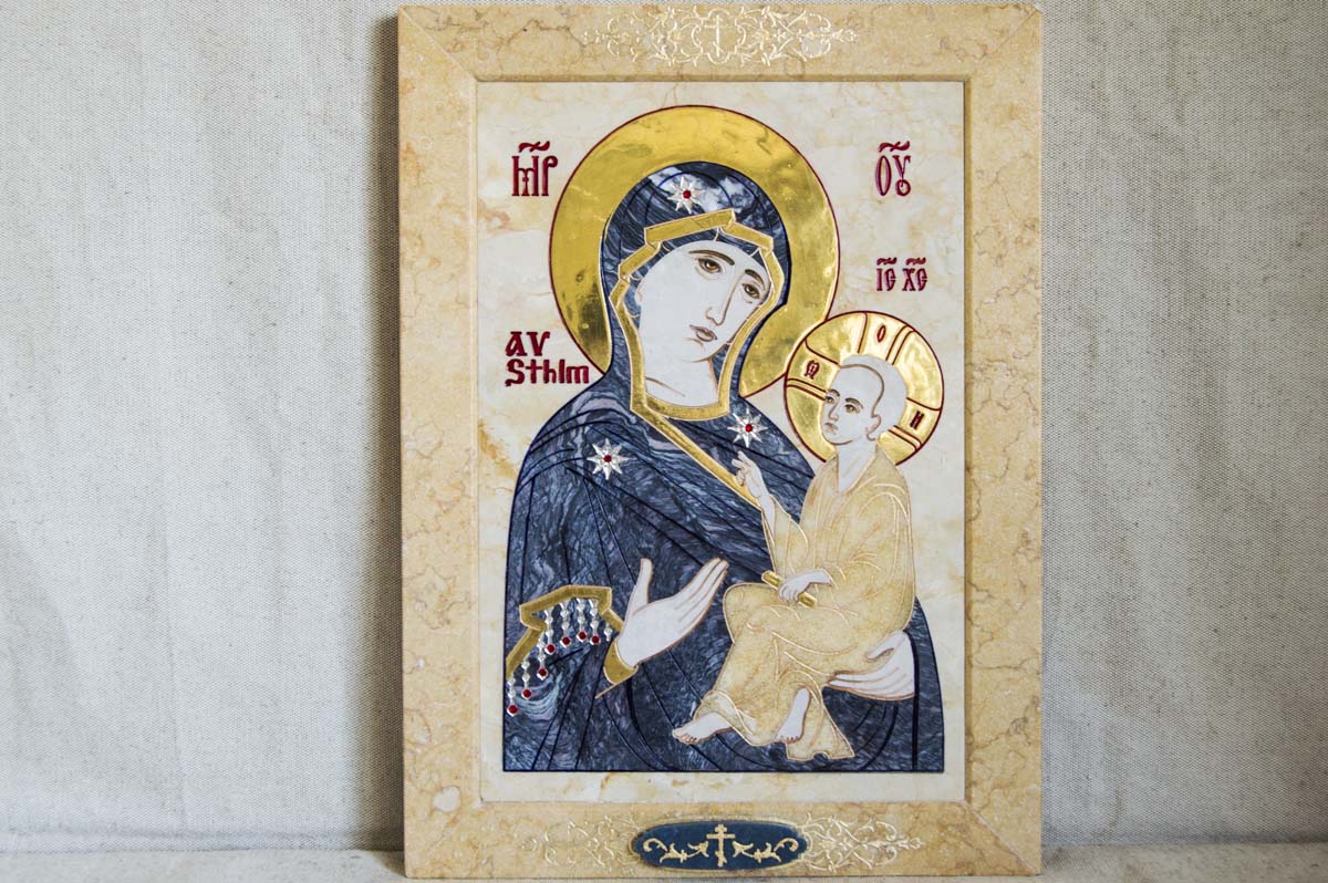 Икона Стокгольмской Божией Матери № 02 из мрамора от Гливи, изображение, фото 1