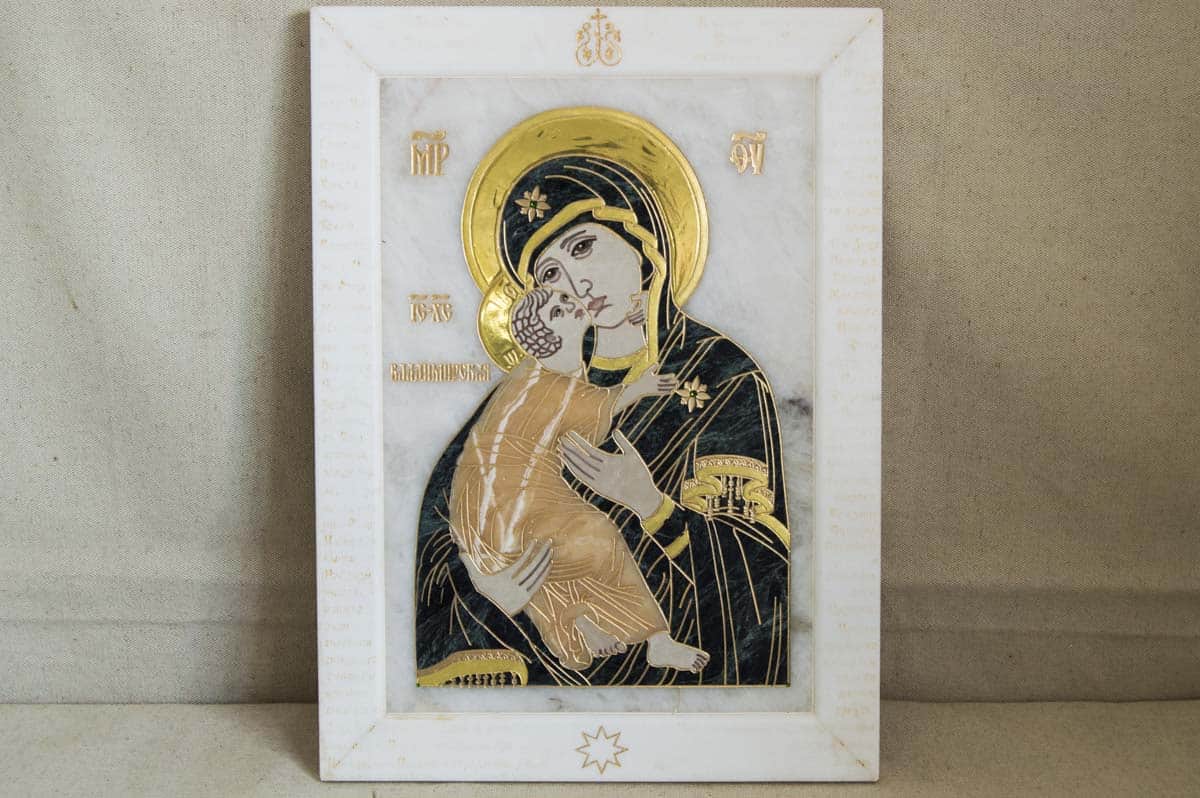 Икона Владимирской Божьей Матери № 2-12,3 из мрамора, изображение, фото 1