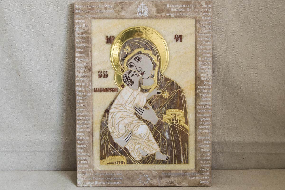 Икона Владимирской Божьей Матери № 2-12,4 из мрамора, изображение, фото 1