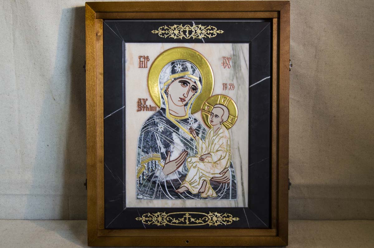 Икона Стокгольмской Божией Матери № 03 из мрамора от Гливи, изображение, фото 1