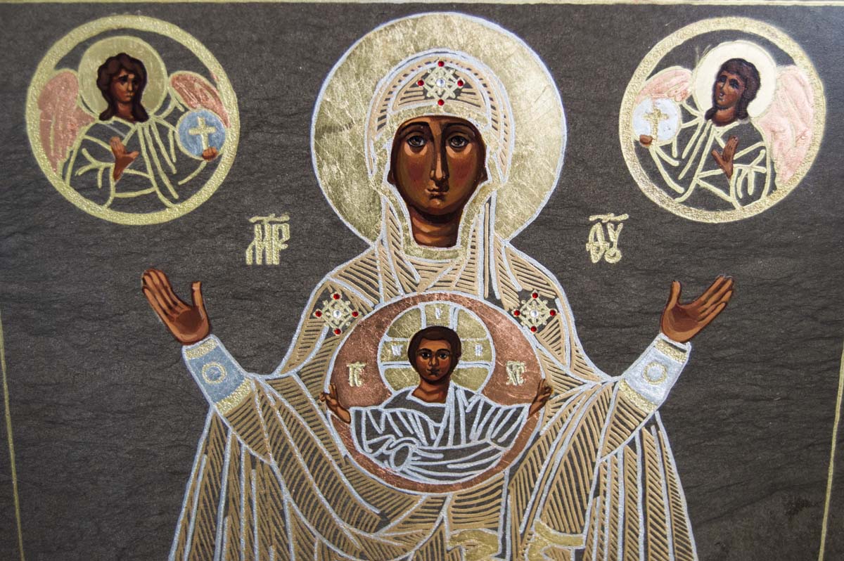 Икона Божией Матери Оранта из мрамора, знамение, интернет магазин икон Гливи