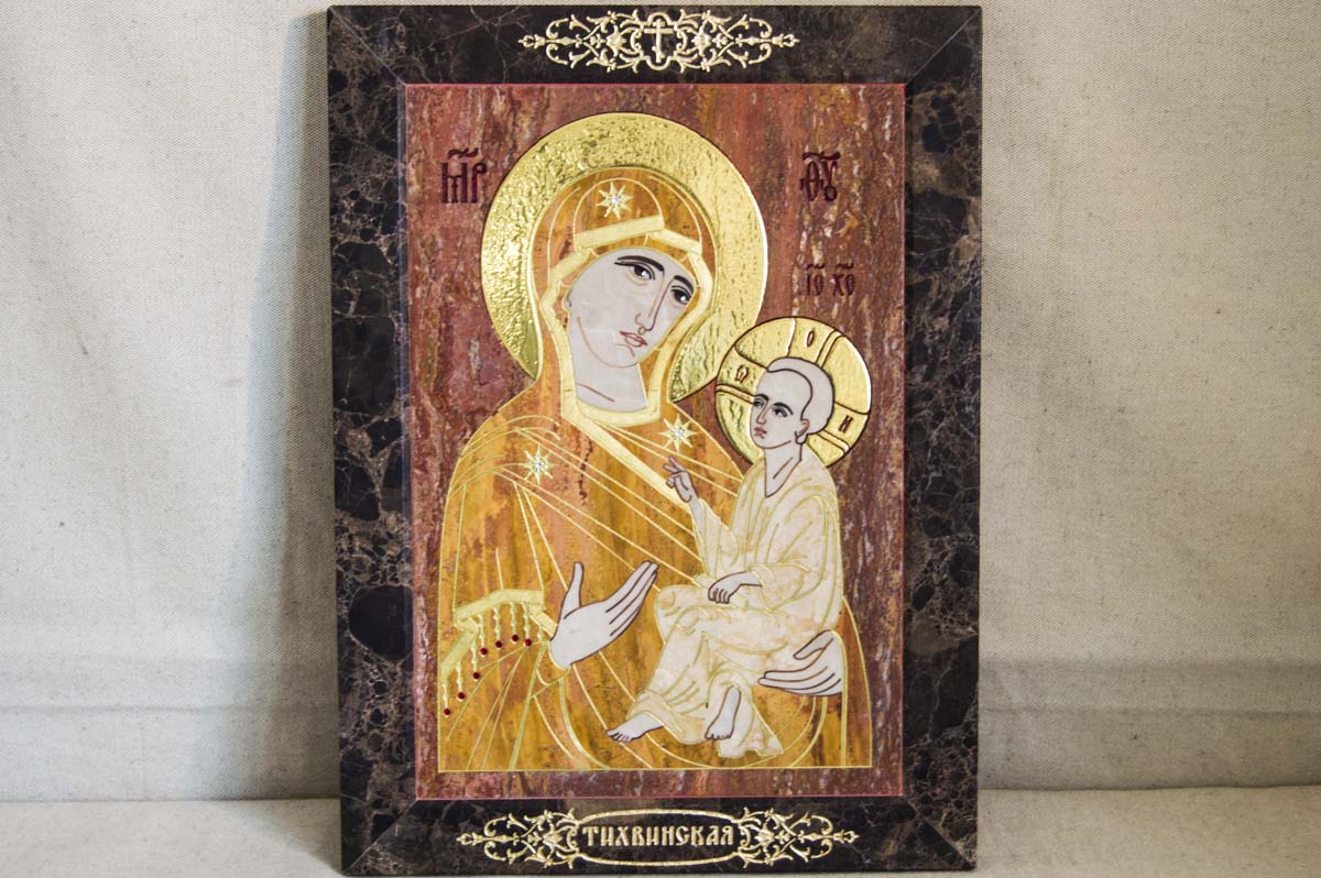 Икона Тихвинской Божьей Матери № 1/12-7 из мрамора с доставкой, изображение, фото 1