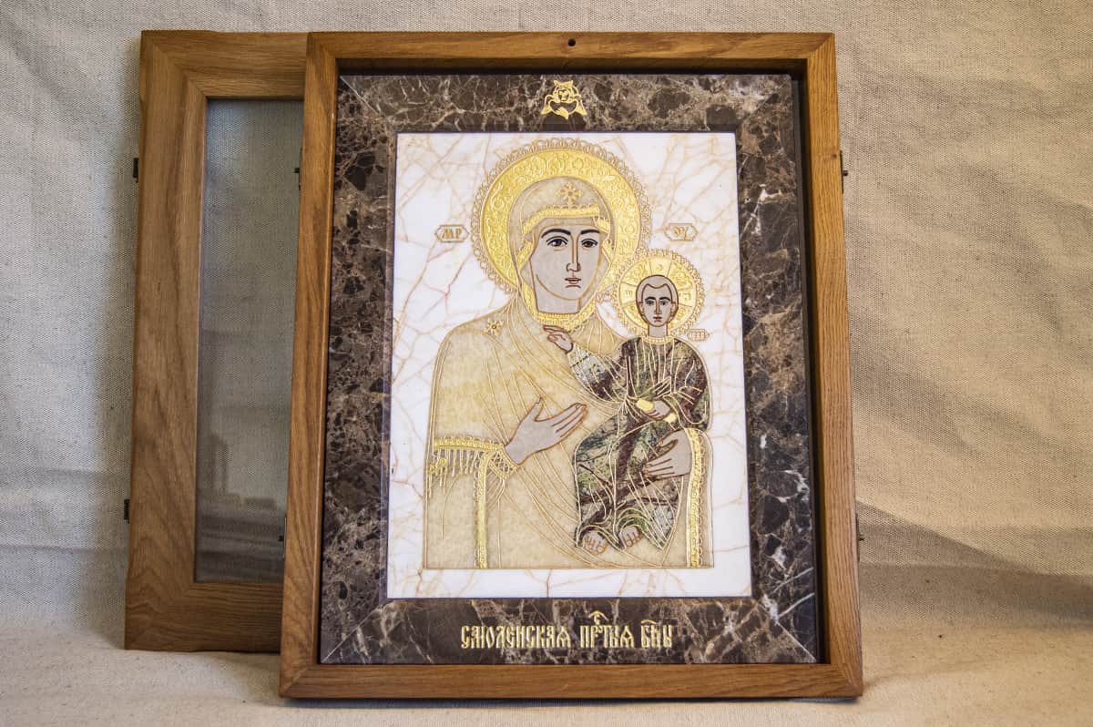 Икона Смоленской Божией Матери  № 1-12-9 из камня, изображение, фото 1