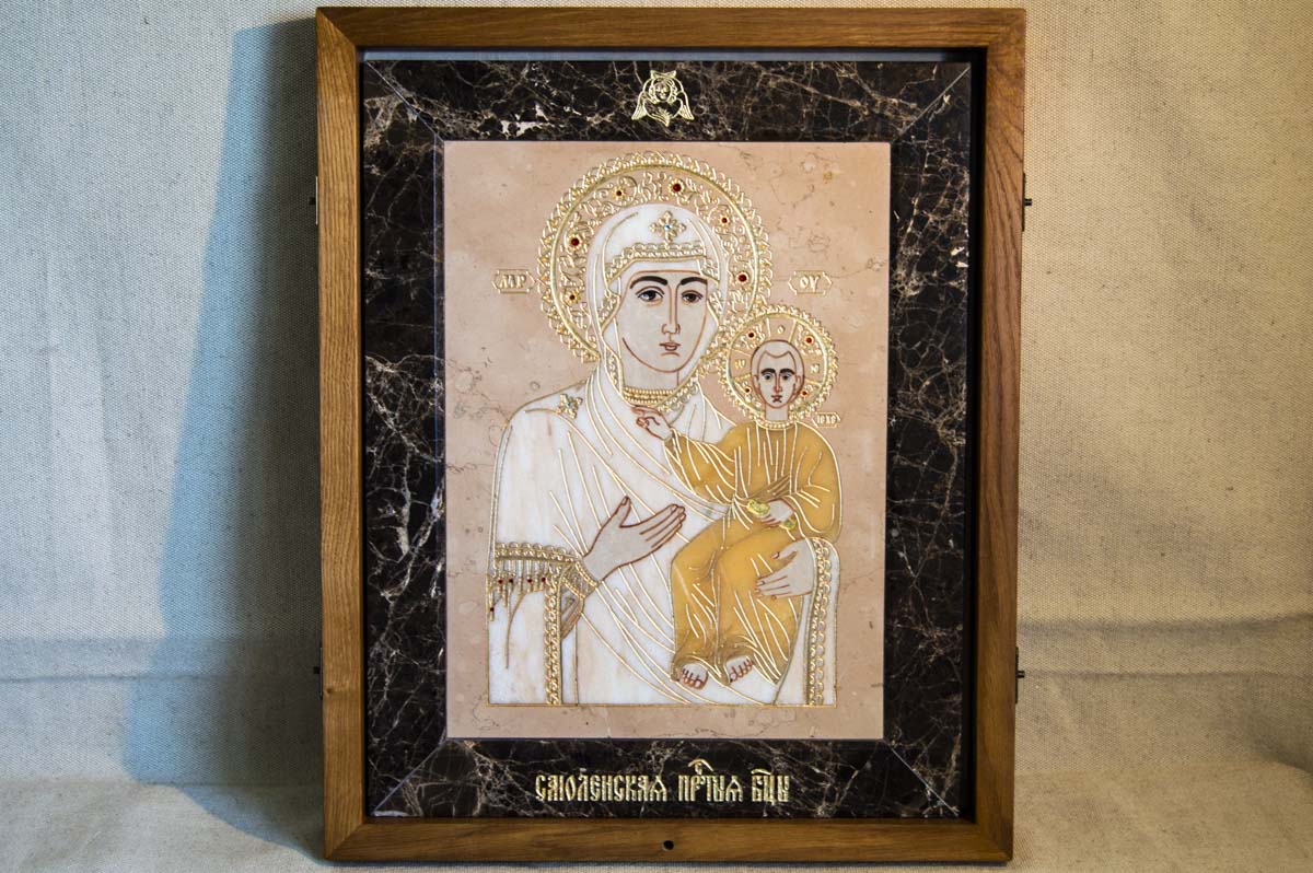 Икона Смоленской Божией Матери  № 1-12-6 из камня, изображение, фото 1