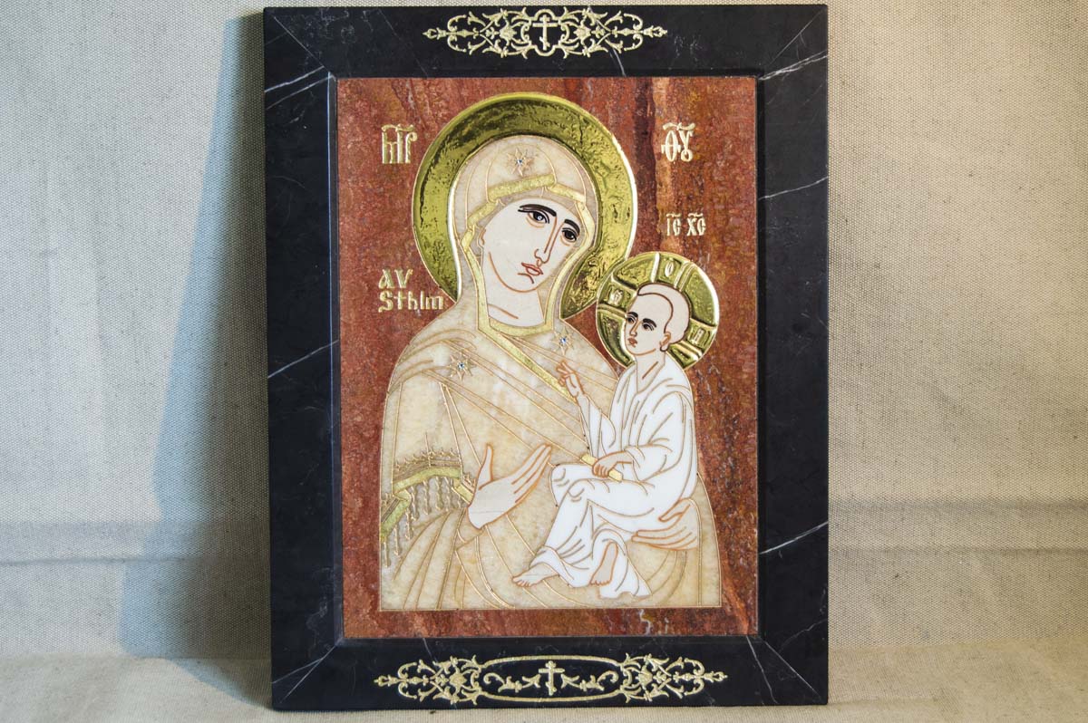 Икона Стокгольмской Божией Матери № 1.12-2 из мрамора от Гливи, изображение, фото 1