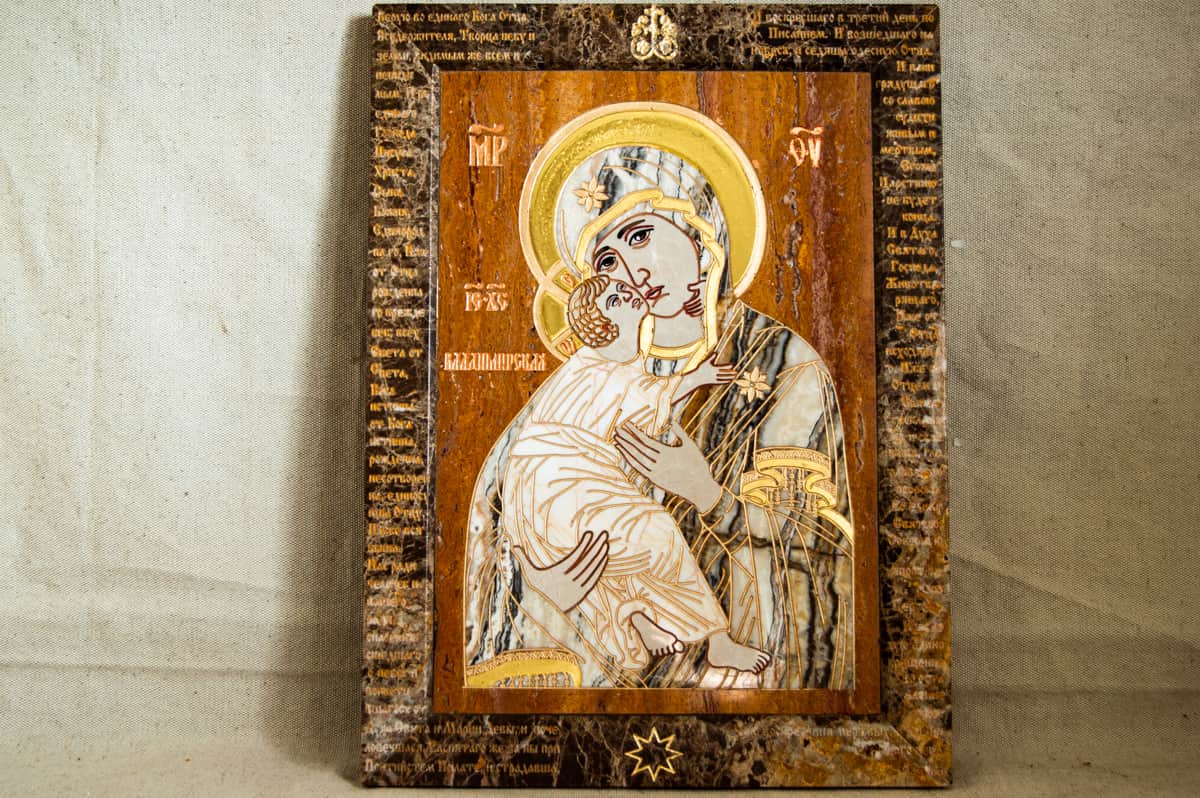 Икона Владимирской Божьей Матери № 2-12,10 из мрамора, изображение, фото 1