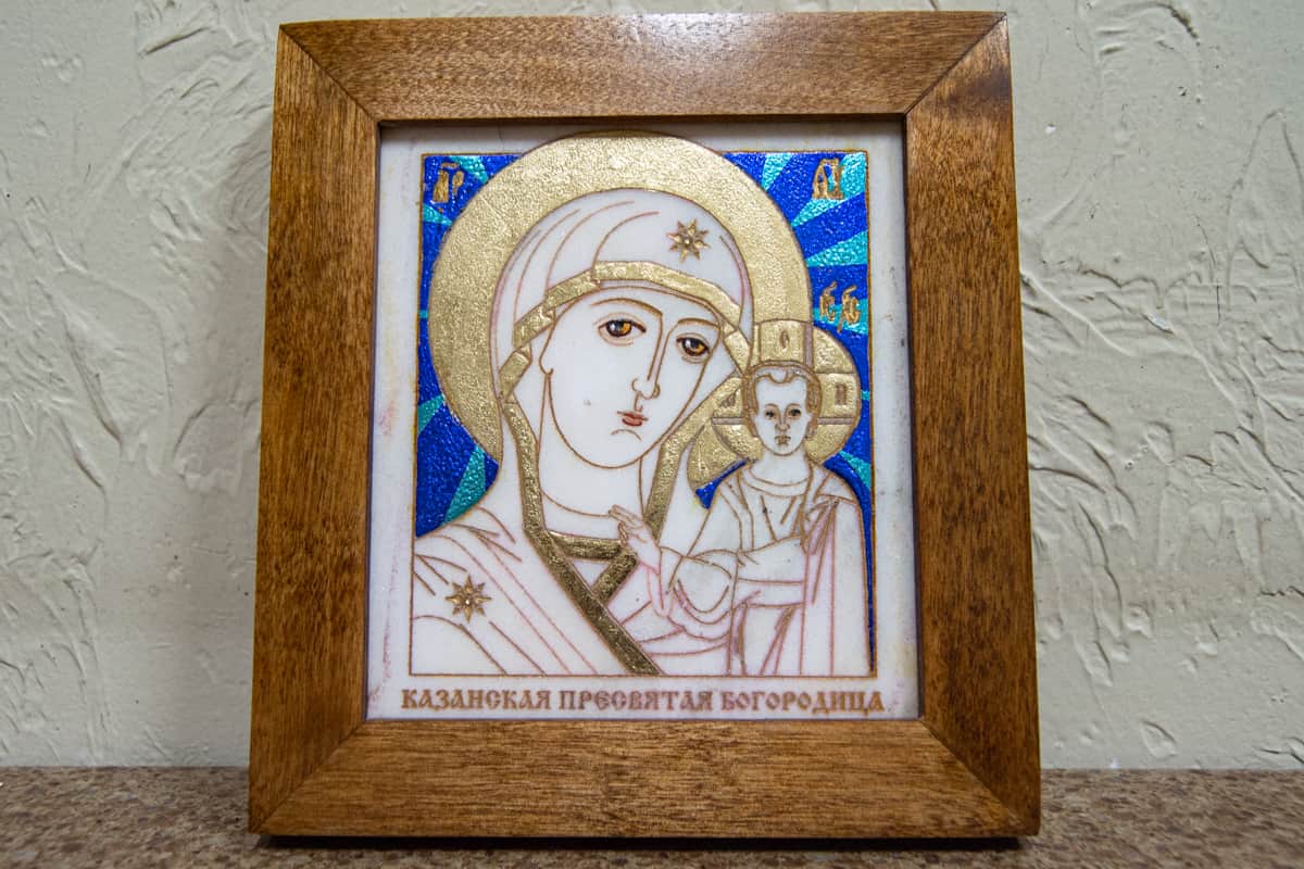 Икона Казанской Божией Матери № 3 из мрамора от Гливи, фото 1