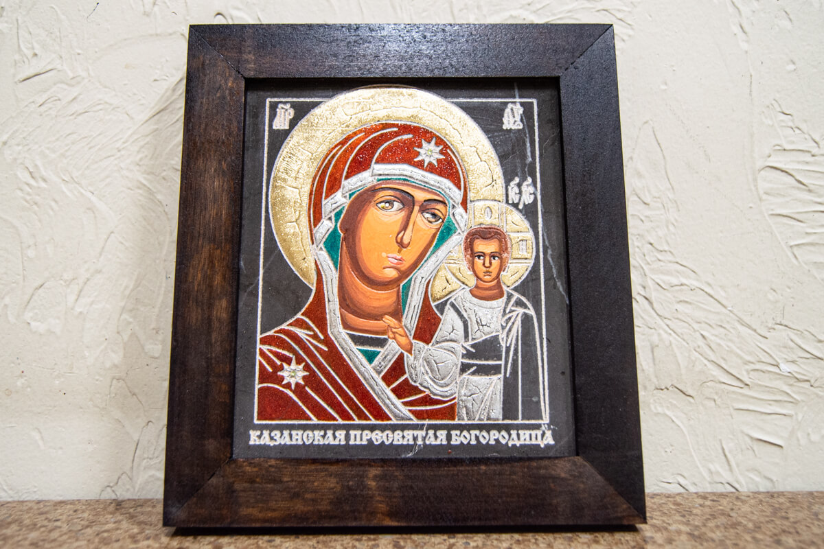 Икона Казанской Божией Матери № 15  в технике под старину из мрамора от Гливи, фото 1