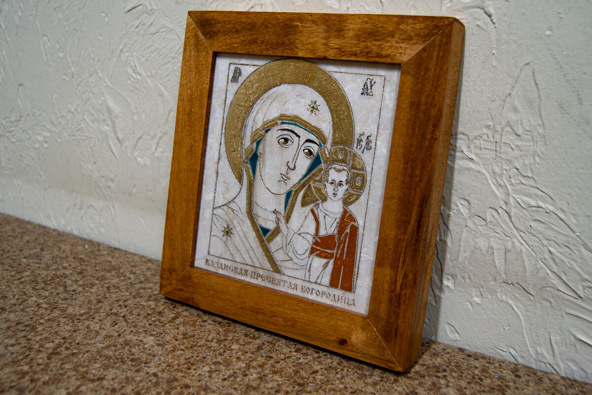 Икона Казанской Божией Матери № 18 из мрамора от Гливи, фото 2