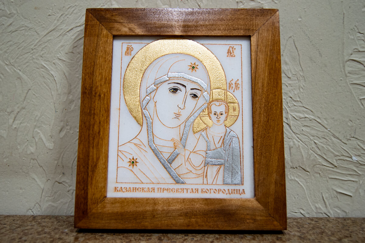 Икона Казанской Божией Матери № 19 из мрамора от Гливи, фото 1