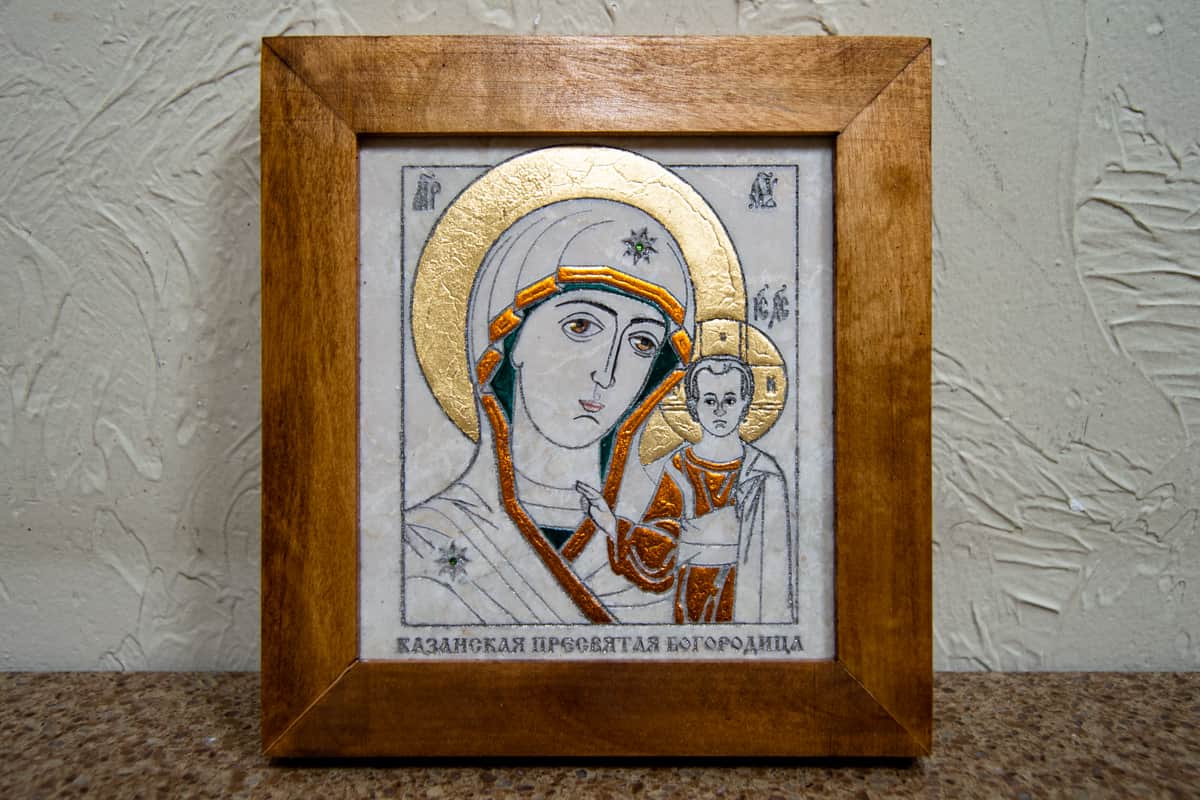 Икона Казанской Божией Матери № 20 из мрамора от Гливи, фото 1