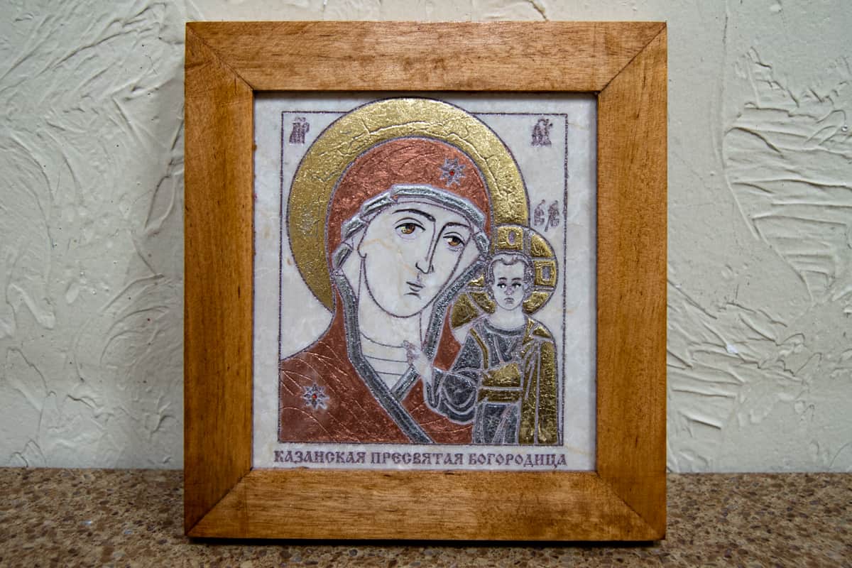 Икона Казанской Божией Матери № 24 из мрамора от Гливи, фото 1