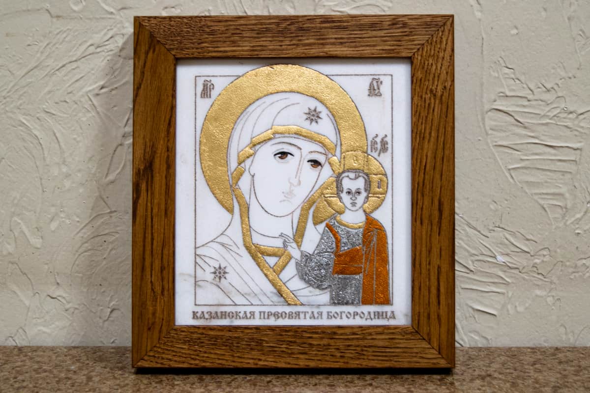 Икона Казанской Божией Матери № 26 из мрамора от Гливи, фото 1
