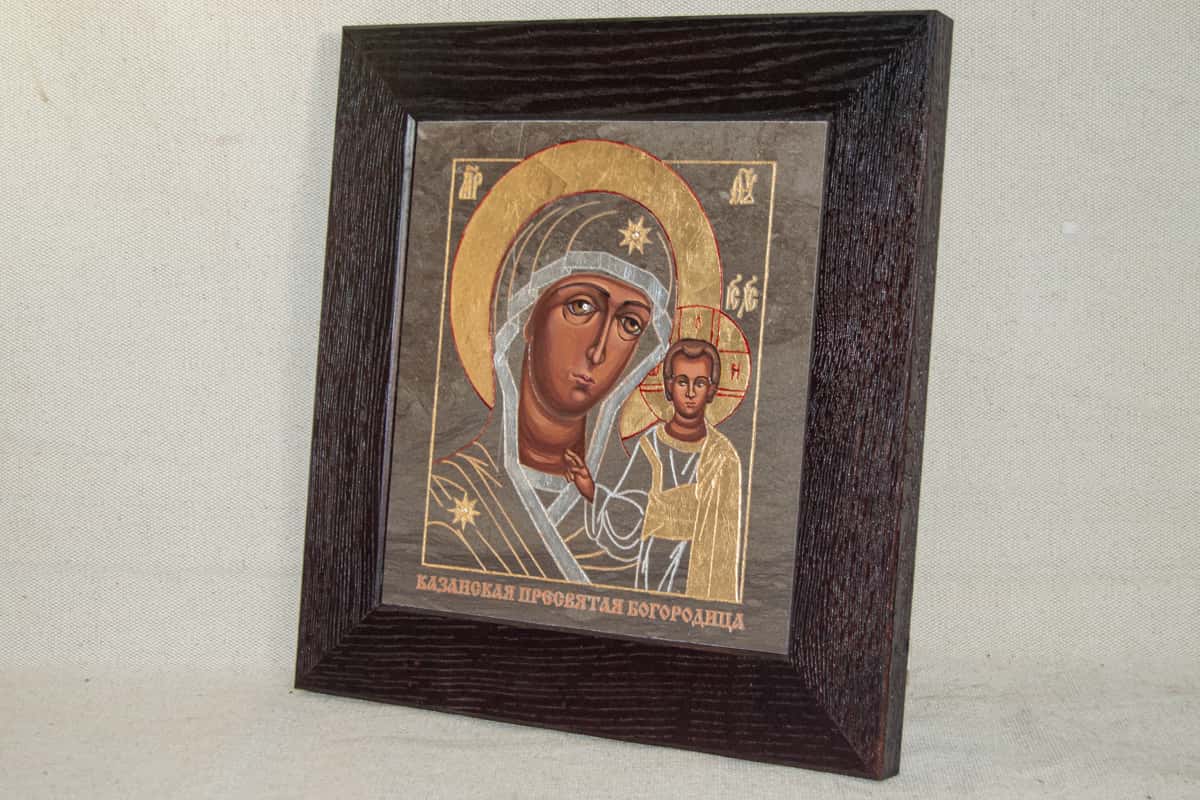 Икона Казанской Божией Матери № 3-17 из мрамора от Гливи, подарок для мамы на 8 марта, фото 2