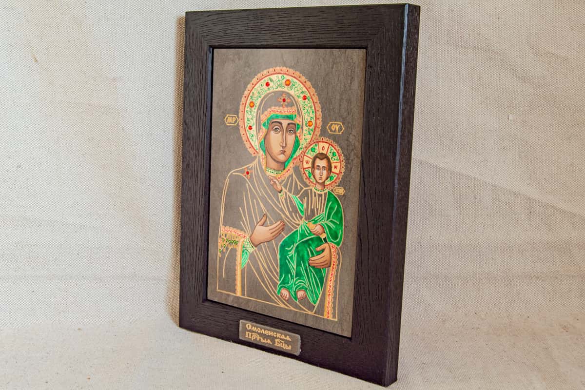 Икона Смоленской Божьей Матери 04, расписная на мрамора от Гливи, интернет-магазин икон, фото 1