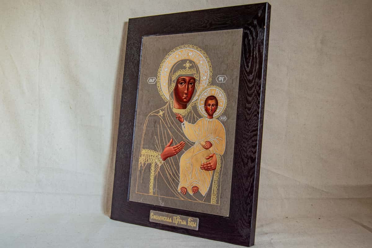 Икона Смоленской Божьей Матери 06, расписная на мрамора от Гливи, интернет-магазин икон, фото 1
