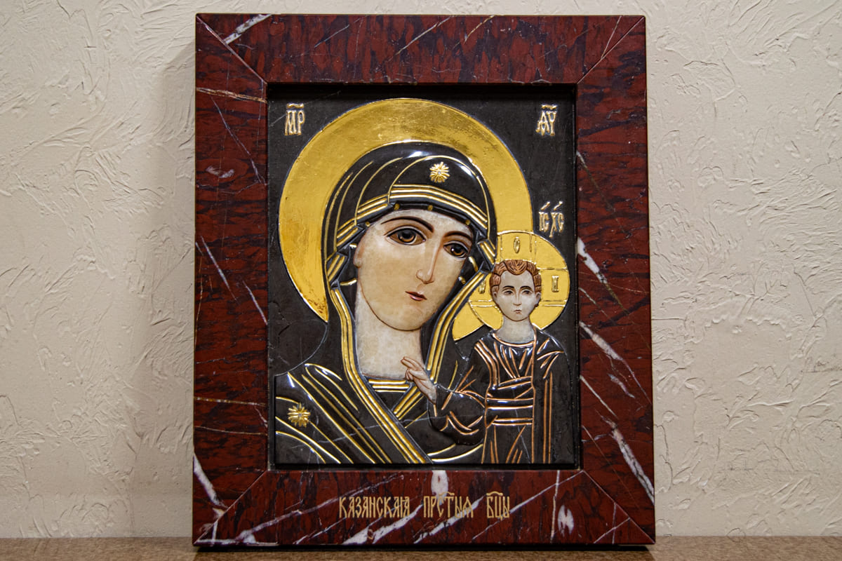 Икона Икона Казанской Божией Матери для свадьбы № 3_12-3 из мрамора, изображение, фото 1