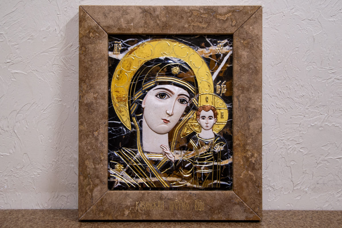 Икона Икона Казанской Божией Матери для венчания № 3-12-6 из мрамора, изображение, фото 1