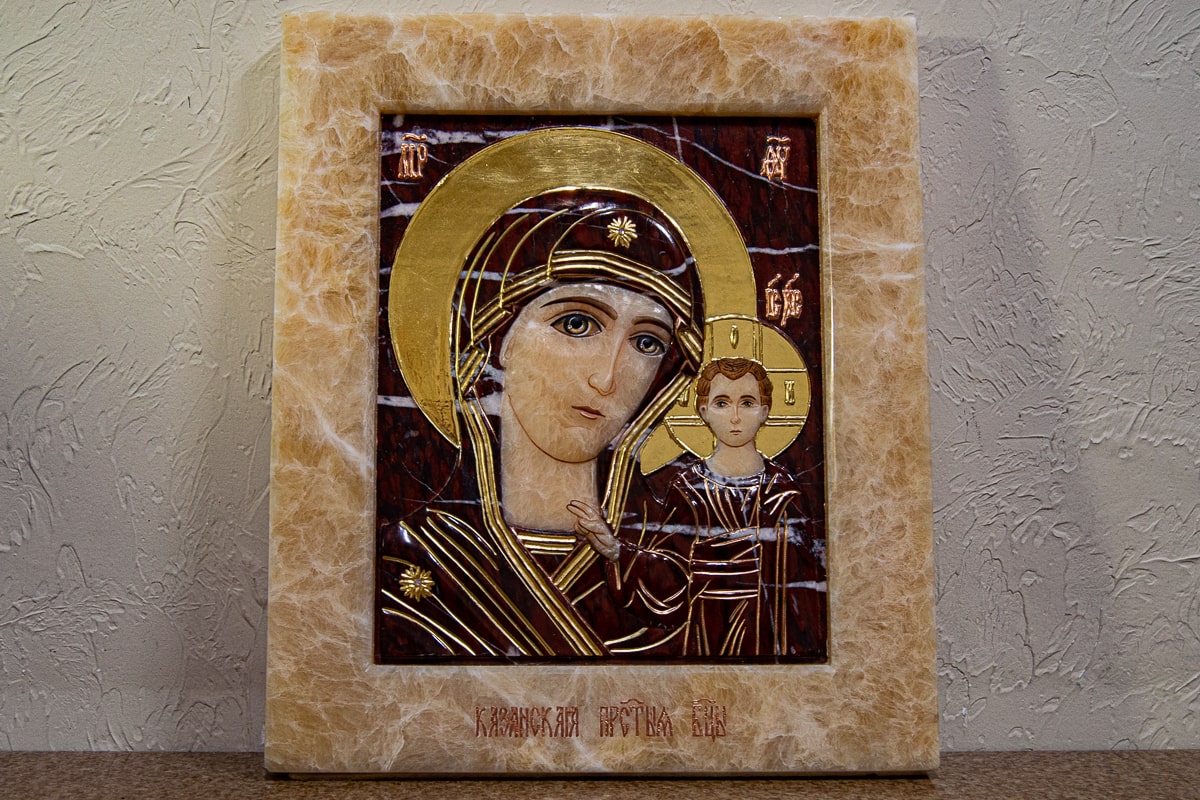 Икона Икона Казанской Божией Матери № 3-12-11 из мрамора, изображение, фото 1