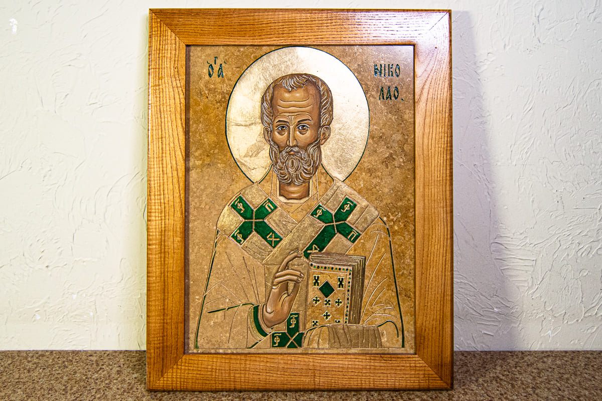Икона Николая Угодника № 26 на мраморе, в подарок, именная, изображение, фото 1