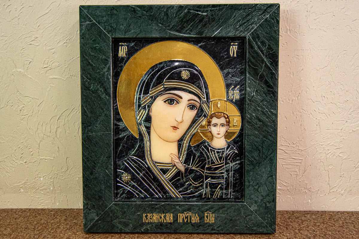 Икона Икона Казанской Божией Матери № 4-12-3 из мрамора, изображение, фото 1