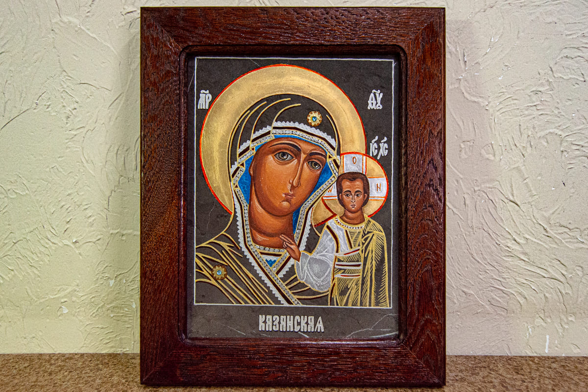Икона Казанской Божией Матери № 5-31 из мрамора от Гливи, фото 1