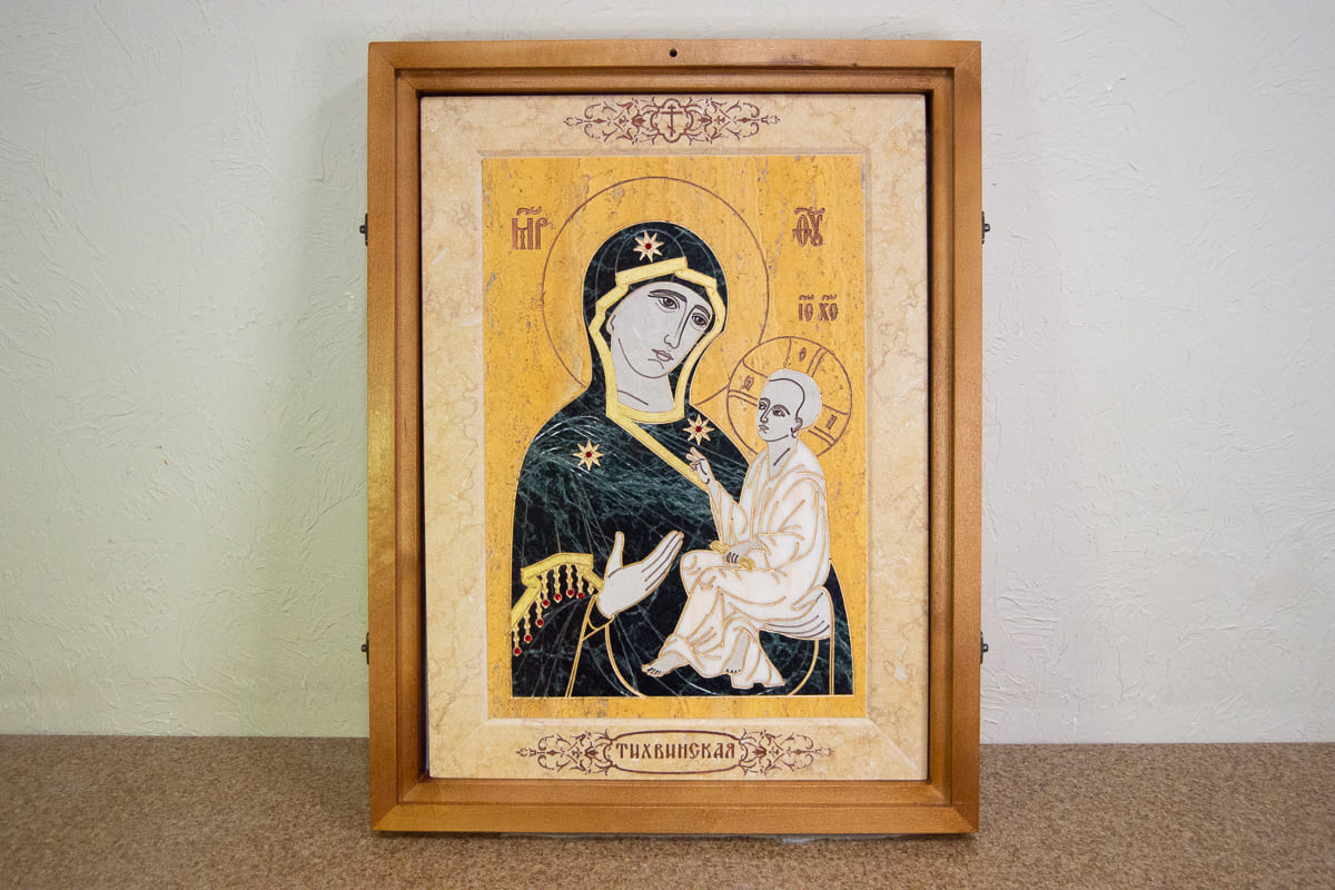 Икона Тихвинской Божьей Матери № 1/12-8 из мрамора с доставкой, изображение, фото 1