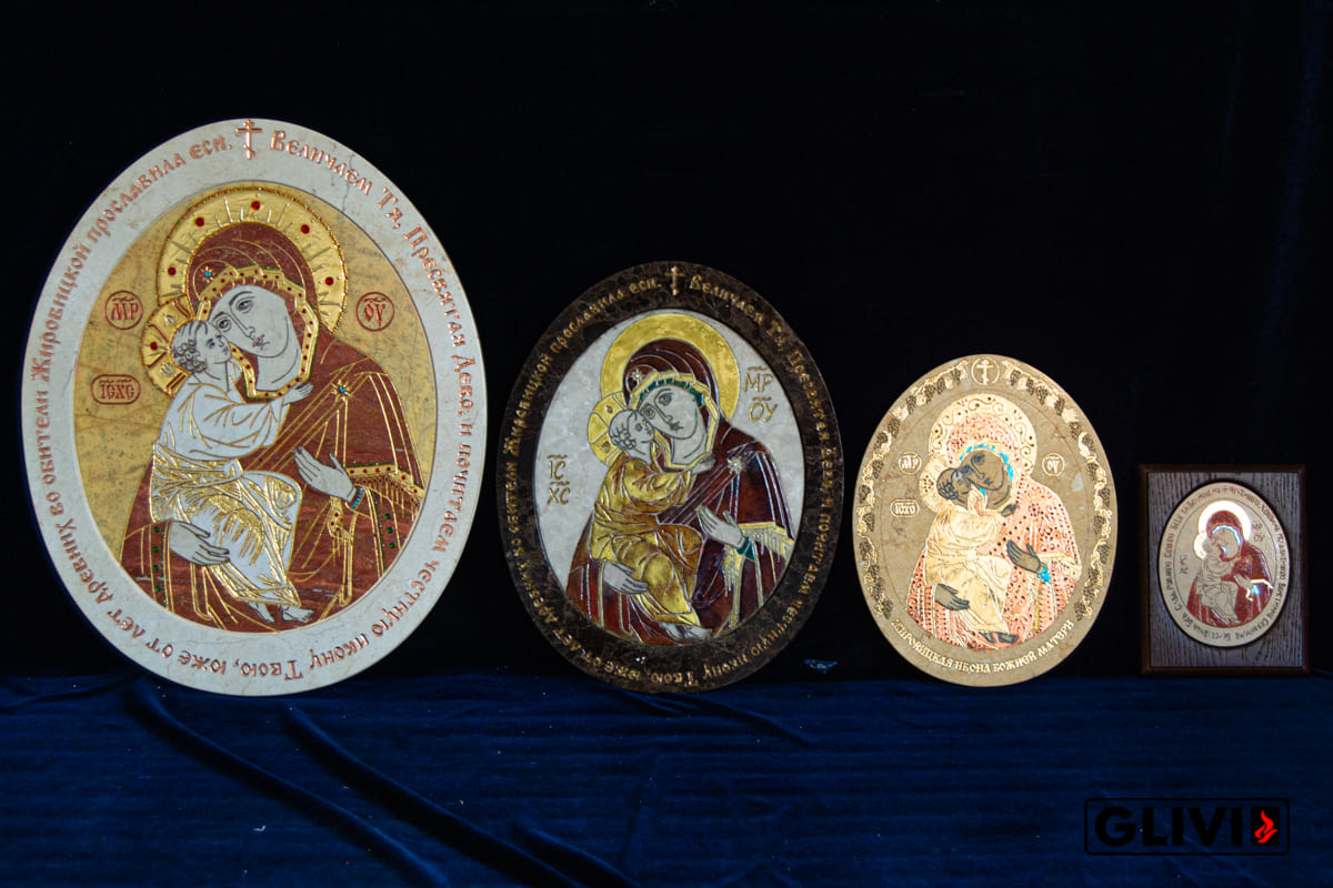 Жирочиская Икона Божьей Матери из мрамора от Гливи, фото сделано в салоне Гливи в Минске, изображение 2