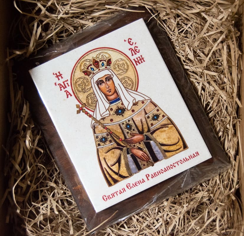 Икона Святой Елены Равноапостольной на мраморе, сувенирная, изображение, фото 4