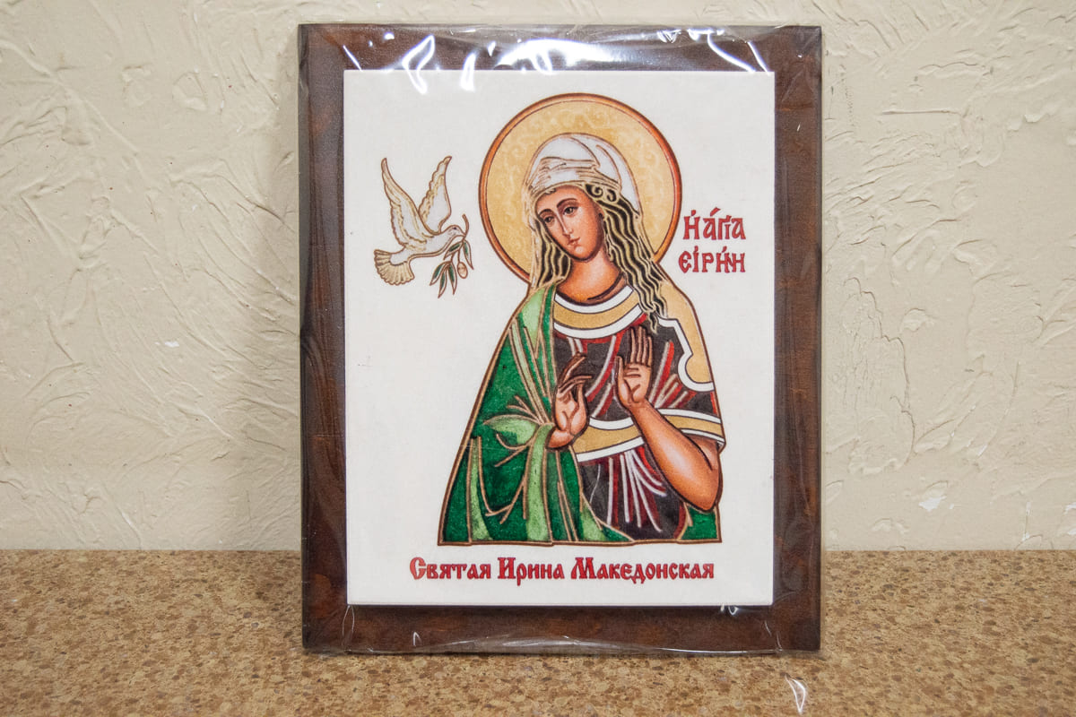 Икона Святой Ирины Македонской на мраморе, сувенирная, изображение, фото 1