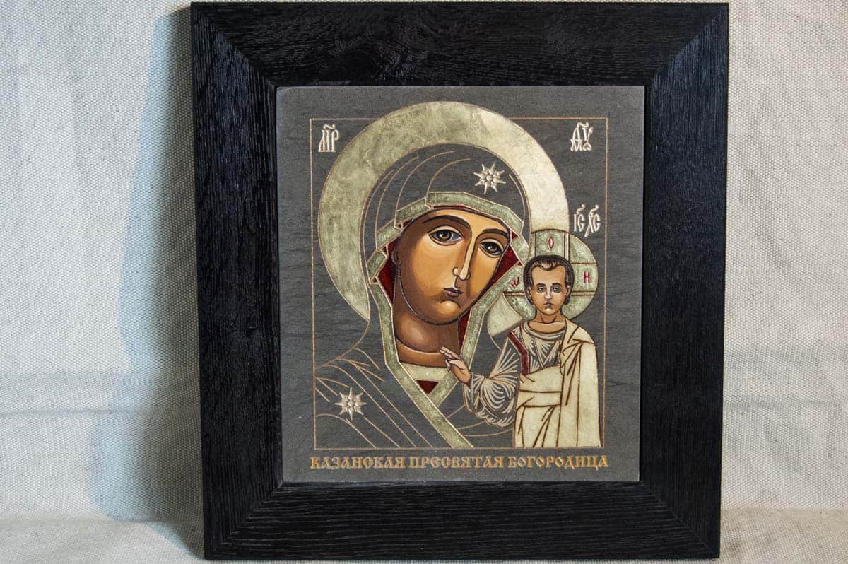 Икона Казанской Божией Матери № 4-10 из мрамора, изображение, фото 1